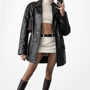 Vintage Y2K Black Genuine Leather Motorcycle Biker Style Jacket Coat Size L